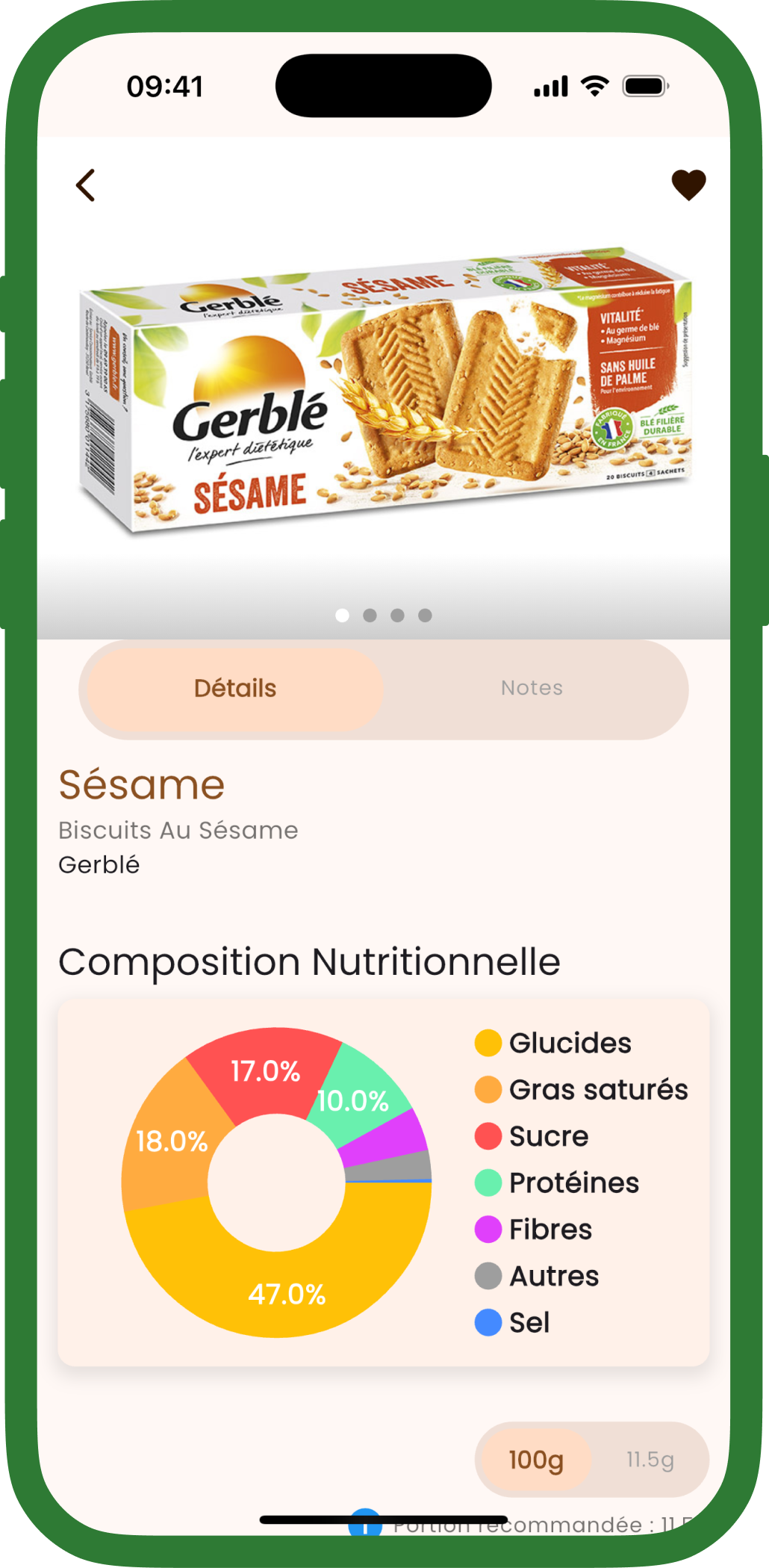 Écran de détails du produit